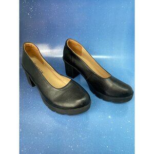 Fashion Women's Black Leather Formal Casual Block Pumps Heels 240/38 7.5US USED